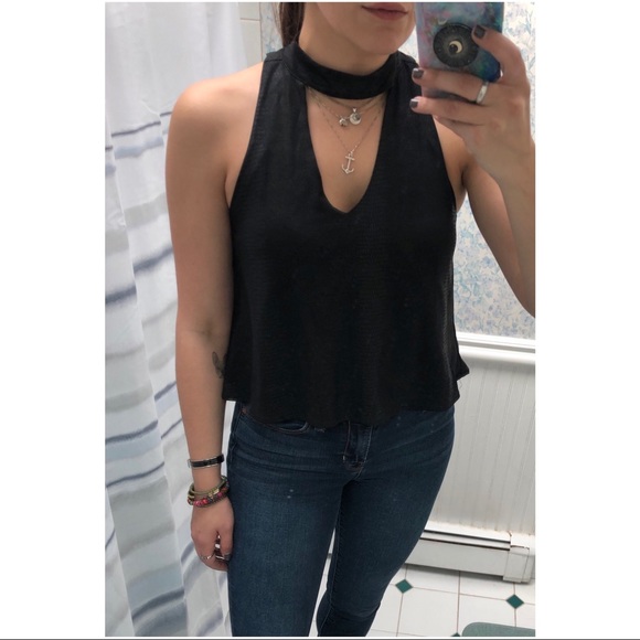 Olivaceous • Black Faux Leather Snakeskin Print High Neck Keyhole Tank - Picture 5 of 12